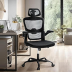 MAISON ARTS Ergonomic Office Chair, Breathable Mesh Computer Chair with Lumbar Support and Flip up Armrests, Black High Back Office Chair Executive Desk Chair with Wheels for Home Office