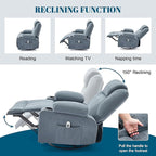 Oversized Swivel Rocker Recliner Chair with Heat and Massage, Large Big Recliner Chair for Living Room, 360 Degree Swivel Rocking Single Sofa with Cup Holders and USB Port(Fabric, Blue)