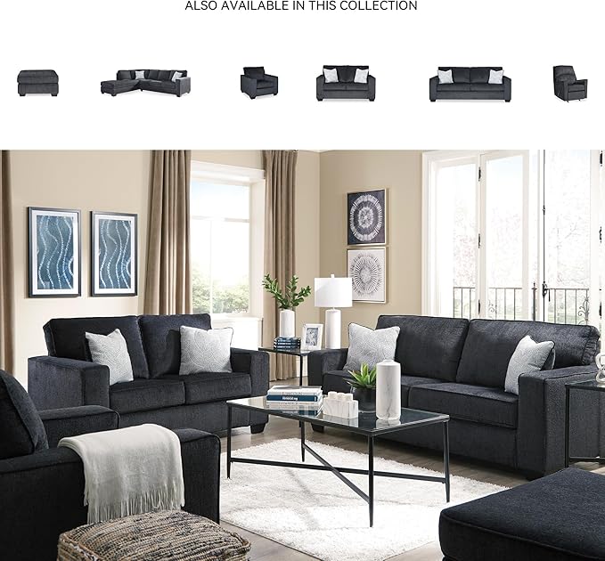 Signature Design by Ashley Altari Modern Loveseat with 2 Accent Pillows, Dark Gray