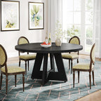 Tribesigns Farmhouse Dining Table, 47 Inch Round Dinner Table for 4 (Black)