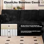 135'' Boneless Sectional Couch, Oversized U Shaped Modular Cloud Couches, Plush Corduroy Memory Foam Deep Seat Floor Sofa for Living Room, No Assembly Required, Black