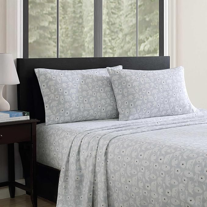 Eddie Bauer - Flannel Sheets Twin Size, Anti-Pilling & Wrinkle Resistant Cotton, Touchably Soft for All-Season Comfort - Bed Sheets with Matching Pillowcase & Fitted Sheet (Explorer Bears Grey)