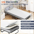 INTERGREAT Folding Bed with Mattress, 75" x 38" - 5" Thick Memory Foam Mattress, Twin Size Portable Beds for Adults, Metal Bed Frame on Wheels for Guest, Space Saving Roll Away Beds for Easy Storage