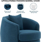 Swivel Accent Chair Set, Modern Upholstered Boucle Barrel Arm Chairs with Pillow for Living Room, 360 Degree Round Swivel Sherpa Armchair with Round Base for Bedroom Club (2, Dark Blue)