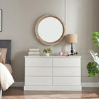 White Bedroom Dresser Modern 6 Drawers Dressers Wood Organizer Wide Dresser & Chest of Drawers Storage for Living Room, Entryway, Hallway