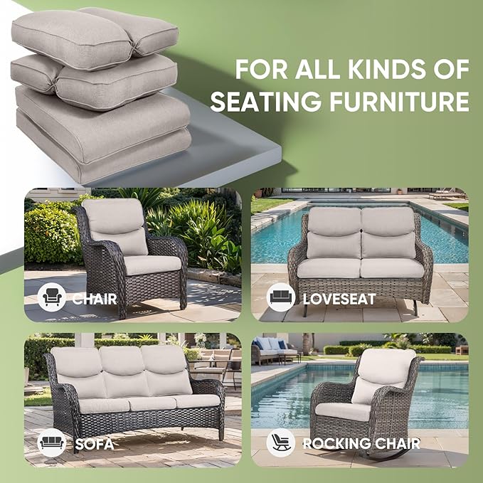 Outdoor Chair Cushion Set, 25 x 22 Deep Seat Cushion, Patio Chair Cushions for Outdoor, Include 1 Seat Cushion and 1 Back Cushion, Beige