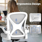 ZZH Ergonomic Office Chair Set of 4 with Adjustable Lumbar Support, Mesh Home Office Desk Chair with Wheels and Flip-up Arms, Grey