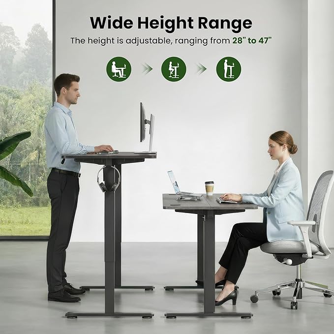 Casaphoria 47 x 24 inches Electric Standing Desk, Sit to Stand Desk with Memory Height Adjustment, Home Office Computer Desk for Writing and Games, Grey