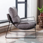 DUOMAY Modern Accent Arm Chair Set of 2, Comfy Linen Lounge Lazy Chair with Metal Leg, Mid-Century Corner Chair for Living Room Bedroom Office Apartment, Grey