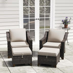 4 Pieces Patio Conversation Furniture Set - 2 Chairs with Ottomans Set of 2, Outdoor Wicker Armchairs with Water-Resistant and Washable Cushions for Porch, Balcony, Sunroom (Beige)