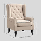 HOMCOM Mid-Century Modern Accent Chair, High Wingback Chair, Button-Tufted Upholstered Fabric Armchair with Retro Wood Legs for Living Room, Bedroom, Beige