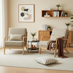 Claiks Mid-Century Modern Accent Chair, Living Room Armchair with Solid Wood Frame & Lumbar Pillow, Comfy Upholstered Lounge Chair for Bedroom, Office, Corduroy, Khaki