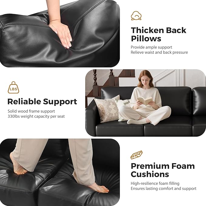 ABCASA Faux Leather Oversized Accent Chair with Storage Deep Seat Single Sofa Large Reading Armchair for Living Room Bedroom Office Black