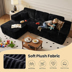 104" Cloud Sectional Couch with Chaise, Boneless L-Shaped Cloud Couch with Deep Seat, Soft Plush Modern Minimalist Sofa, Assembly Free Comfy Sofa for Office Living Room Apartment(Black, Left Chaise)