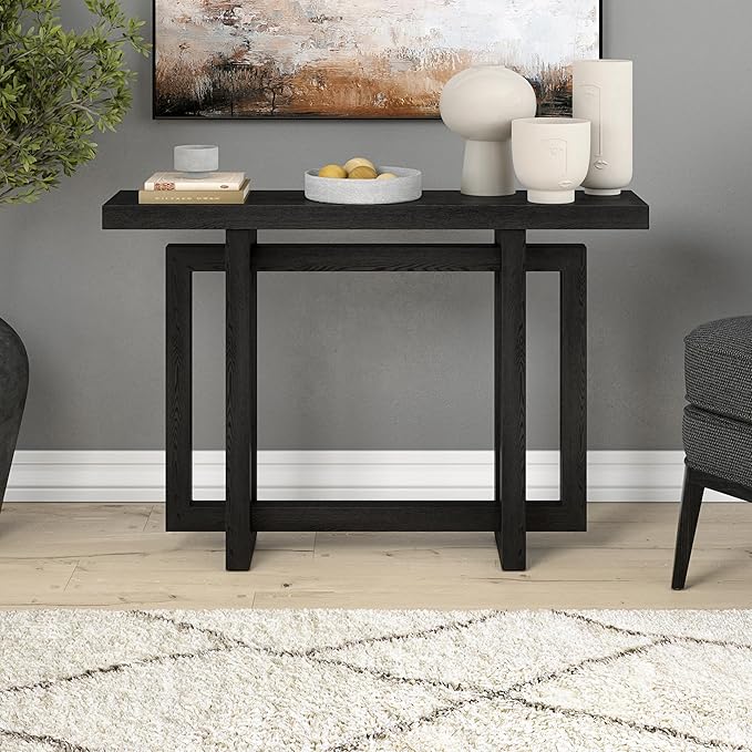 Henn&Hart 44'' Wooden Rectangular Console Table Entryway Table, Sofa Table for Entryway, Living Room, Couch, Hallway, or Office, Black Grain