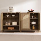 SICOTAS 102" W Rattan Sideboard Buffet Cabinet with Storage Set of 3, Mid Century Modern Credenza with Arch Doors & Shelves Farmhouse Coffee Bar Media Console Cabinets for Living Room, Entryway