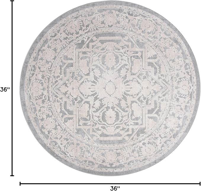 SAFAVIEH Area Rug 3' Round - Reflection Collection - Light Grey & Cream, Non-Shedding & Easy Cleaning, Ideal for Foyer, Living Room, Bedroom (RFT665C)