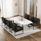 CANMOV Modern Accent Chair Set of 6, PU Leather Armchair with Metal Frame,Comfy Single Reading Chair with Soft Padded Backrest and Cushion for Living Room, Bedroom,Reading Room,Office,Dark Grey