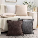 Brown Decorative Throw Pillow Covers 24x24 Inch Set of 2 Cozy Soild Chenille Cushion Cases Soft Textured Square Couch Pillows Cover Boho Accent Farmhouse Pillowcases for Sofa Bed