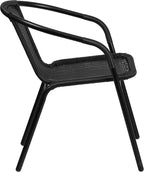 EMMA + OLIVER Set of 4 Modern Rattan Indoor/Outdoor Stack Chairs, Stacking Rattan Patio Chairs with Curved Back and Cross Bracing, Black