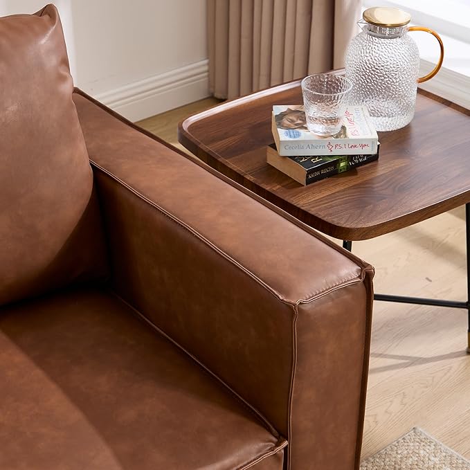 64.5 inch Loveseat, Brown Leather Modular Sectional Sofa, Modern Convertible Comfortable Sofa Couch for Living Room/Apartment