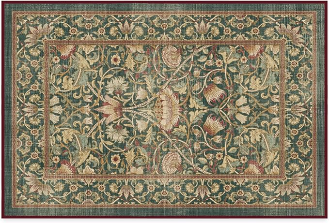 RUGGABLE x Morris & Co Machine Washable Area Rug – Lodden Soft Evergreen & Gold 2x3, Stain-Resistant, Non-Slip – Small Rugs for Living Room, Bedroom, Hallway, Entryway & Bathroom–with Cushioned Pad