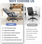 Big and Tall Reclining Executive Leather Office Desk Chair with Footrest and Lumbar Support