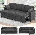 84" Fabric Pull Out Sofa Bed w/Adjustable Backrest, L-Shape Modern Sleeper Sofa w/Reversible Chaise, Upholstered Sectional Couch w/USB Port and Side Pockets for Living Room, House, Grey