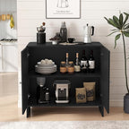 Black Sideboard Buffet Cabinet with Storage, Wood Arched Storage Cabinet with 2 Doors and Adjustable Shelf, Small Curved Entryway Accent Cabinet for Living Room Hallway Kitchen Dining Room