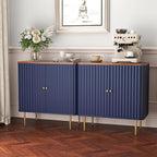 HLR Sideboard Buffet Cabinet with Fluted Texture, White Accent Cabinet with 2 Doors, Modern Credenza Storage for Kitchen Living Room, Entryway (Blue, 2Piece)