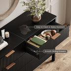 55" Wide Fluted 6 Drawer Dresser for Bedroom, Wooden Dresser Modern Chest of Drawers TV Stand Dressers with Organizer Storage for Bedroom, Living Room, Entryway, Hallway, Black