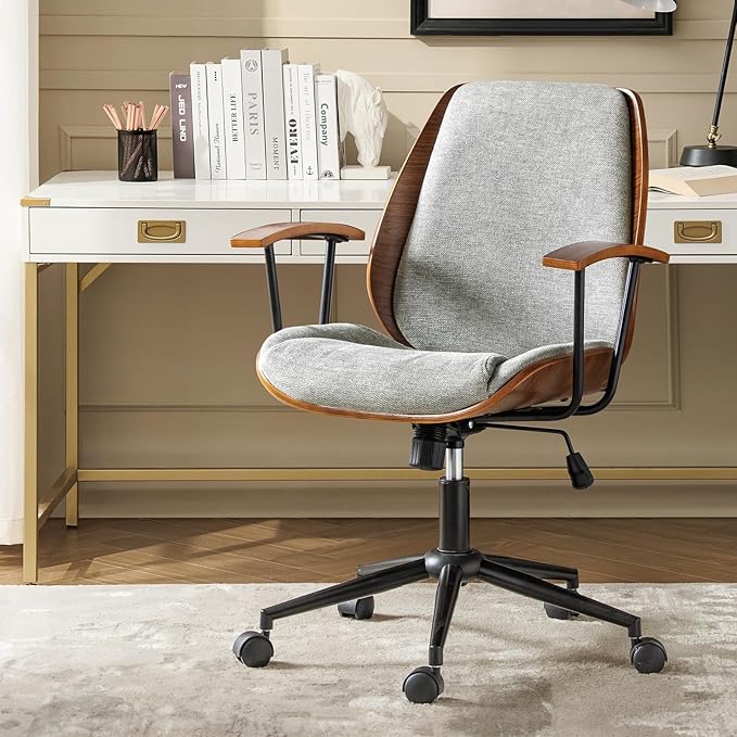 Modern Office Chair with Bentwood Polyester Upholstery Ergonomic Swivel Desk Chair with Adjustable Height for Home Office or Study Gray