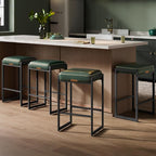 VASAGLE EKHO Collection - Bar Stools Set of 4, Counter Height Bar Stools, Synthetic Leather with Stitching, Mid-Century Modern Counter Stools, 26-Inch Tall, Kichen Home Bar Dining Room, Forest Green