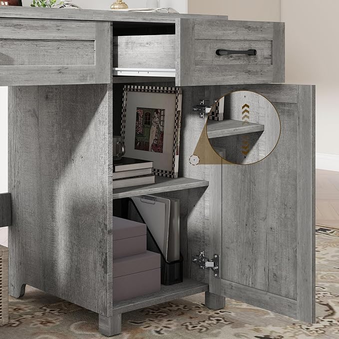 Farmhouse 47" Executive Desk, Computer Desk with Drawers and Storage Cabinet, Workstation for Home Office and Study.(Grey)
