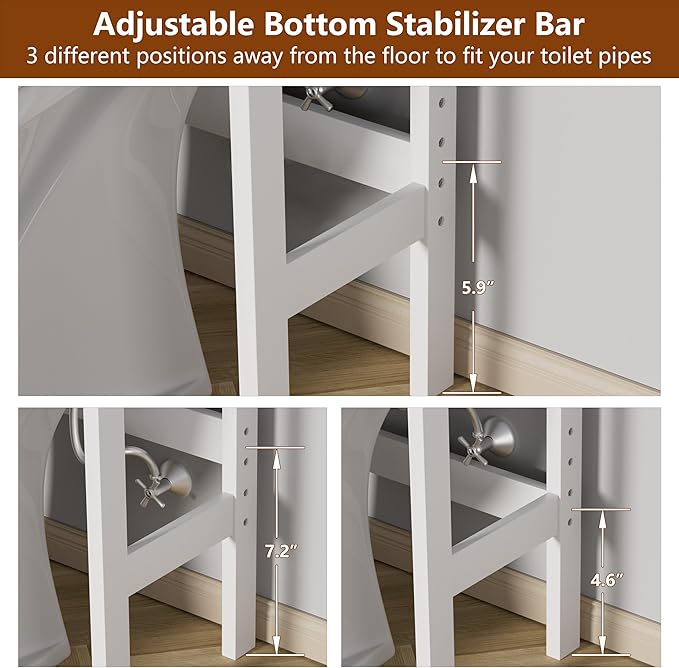 Over-The-Toilet Storage Shelf with Doors, Bathroom Freestanding Space Saver Organizer with Adjustable Shelf, White