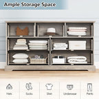 7 Drawer Dresser for Bedroom, 57" Wide Wooden Chest of Drawers, Rustic Farmhouse Dresser with Large Drawers & Metal Handles, Modern Storage Organizer for Closet, Living Room, Hallway, Grey