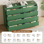 Green Dresser for Bedroom, Modern Dresser with 8 Drawers and Smooth Slides, Wide Chest of Drawers with Golden Handles for Bedroom, Closet, 15.7" D x 55" W x 37.4" H