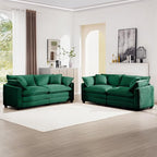 mikibama Luxury 2 Piece Sofa Set, 2 Pieces of Loveseat Couch, Modern Corduroy Comfy Cloud Couches Set for Living Room Office with 4 Armrest Pillows and 4 Toss Pillows, Green
