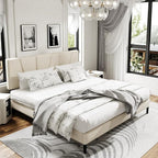 King Size Platform Bed Frame with Upholstered Headboard, Wooden Slats Support, Noise Free, No Box Spring Needed, Easy Assembly, Beige, Velvet
