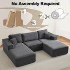 Modular Sectional Cloud Couch for Living Room,Modern Boneless Couche Set with Plush Corduroy,Comfy Floor Sofa with Memory Foam,Stupendous U Shaped Sofa,No Assembly Required,Grey