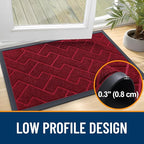 OLANLY Front Door Mat Indoor Outdoor Entrance, Waterproof All-Season, All-Weather Doormat, Sturdy Natural Rubber, Low Profile, Easy Clean Patio Porch Entryway Mat, Herringbone Brick (Wine Red, 59x35)