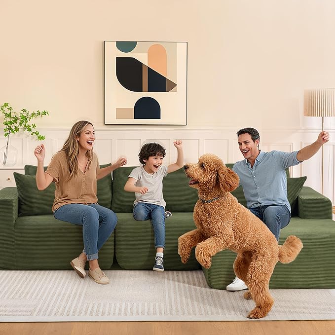 2025 New 108" Cloud Couch Sectional, Modular Sectional Sofa with L-Shaped Chaise, Deep Seat Sectional Modular Couch for Living Room, No Assembly Required (Green, Right Facing Chaise)