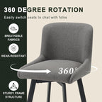 Swivel Bar Stools Set of 2, 30''H Upholstered Barstools with Backs, Modern Counter Height Bar Stool Chairs for Kitchen Island, Metal Legs, Fabric, Gray Counter Stools