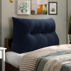 WOWMAX 85% Linen 15% Cotton Blend Headboard Pillow – Twin Size Reading Wedge Backrest for Bed, Handmade Firm Support Bolster Cushion with Removable Cover, Premium Bed Rest Pillow, Blue