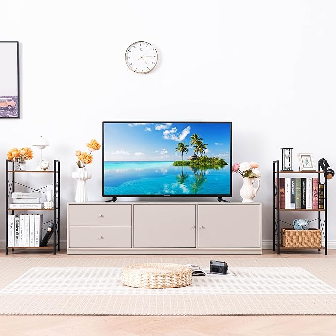 HCHQHS Small Bookshelf, Adjustable 3-Tier Industrial Bookcase, Rustic Open Book Shelf, Wood and Metal Horizontal Bookshelves