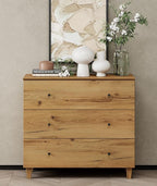 WAMPAT 3-Drawer Kids Dresser for Bedroom, Modern Small Chest of Drawers with Black Knobs, 35 Inch Wide Oak Brown Wood Children Dresser for Baby Room, Nursery, Living Room