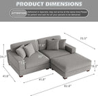 Modular Sectional Couches for Living Room, Modern Loveseat 2-Seater Sofa Couch with Ottoman, Upholstered Couches for Living Room Bedroom, Light Grey