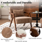 Mid-Century Modern Accent Chair Set of 2 with Solid Wood Frame，Upholstered Chenille Living Room Arm Chairs with Pillow for Bedroom, Living Room, Reading Room, Balcony, Brown