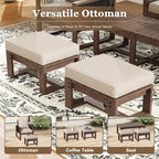 5 Piece Patio Bistro Chair Set with Ottoman, Wooden Outdoor Patio Furniture Set, Patio Wicker Chairs with Coffee Tables for Balcony Deck Backyard