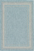 Unique Loom Outdoor Border Collection Area Rug - Soft Border (6' 1" x 9' Rectangle, Aquamarine/ Ivory)